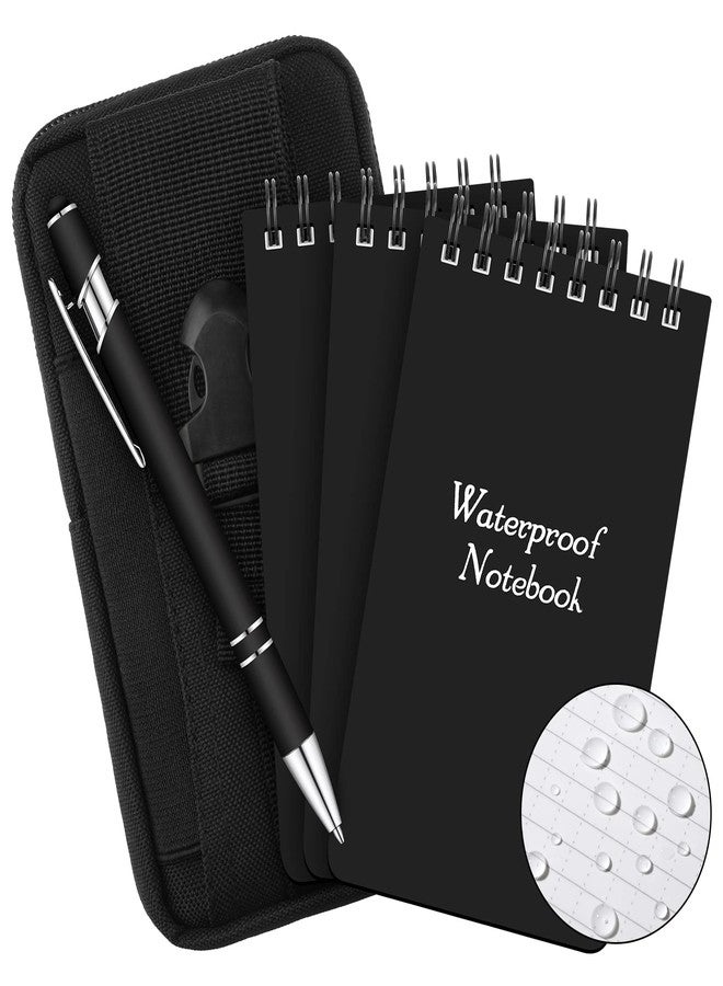 Eaasty Waterproof Notebook and Pen Set 3 x 5 Inch Pocket Tactical Notebook with 1 Metal Weatherproof Pen and 1 Fabric Cover for Outdoor Activities Recording(Black,5 Pcs) - Image 1